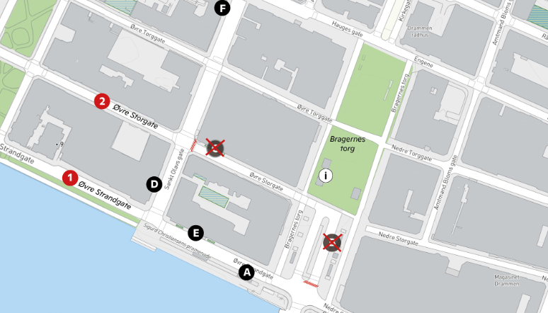 Bragernes torg plattform B og C stenges fra 25. oktober kl. 18:00